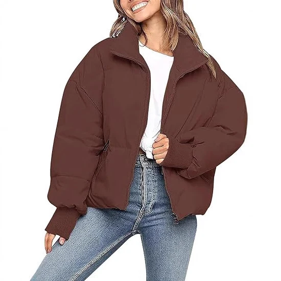 Damen Kurz geschnittene Stepp-Winterjacke mit Stehkragen, Reißverschluss und Rippbündchen Drune