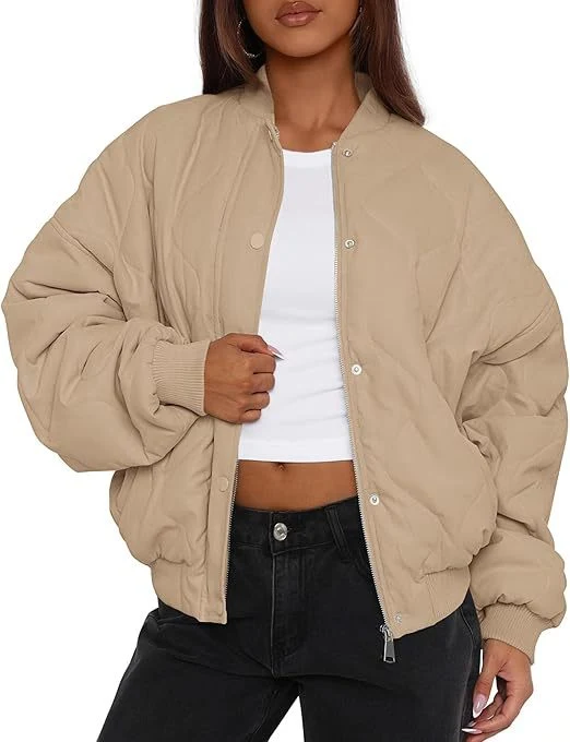 Damen Kurz geschnittene Stepp-Bomberjacke im Oversize-Look mit Raglanärmeln Drune