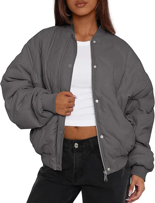 Damen Kurz geschnittene Stepp-Bomberjacke im Oversize-Look mit Raglanärmeln Drune