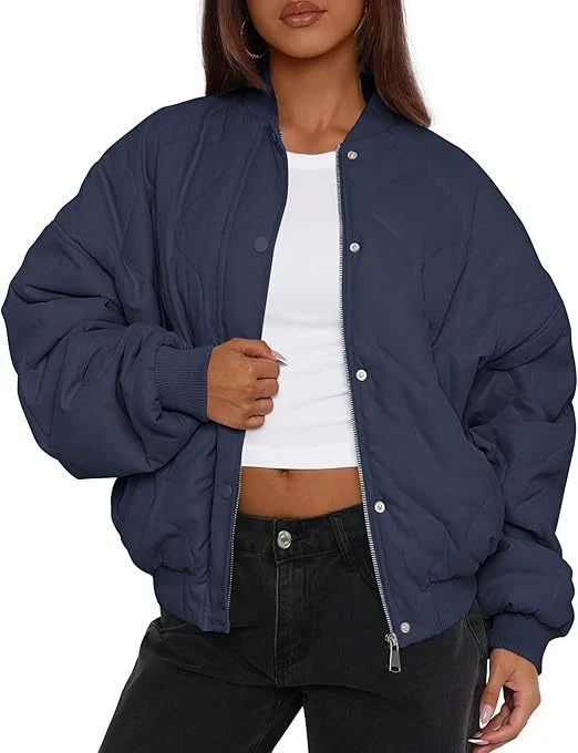 Damen Kurz geschnittene Stepp-Bomberjacke im Oversize-Look mit Raglanärmeln Drune