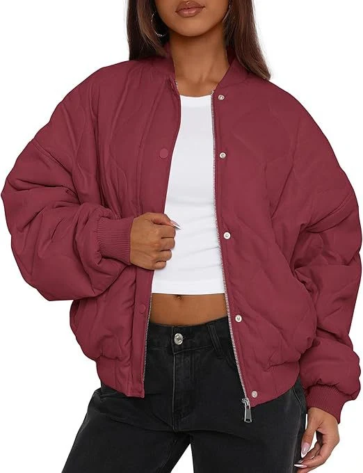 Damen Kurz geschnittene Stepp-Bomberjacke im Oversize-Look mit Raglanärmeln Drune