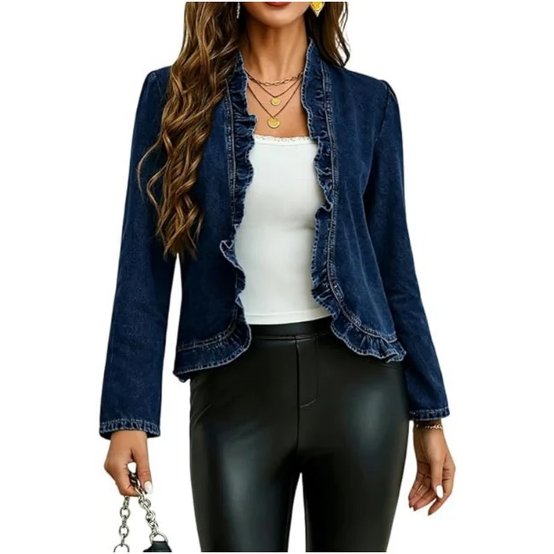 Damen Jeansjacke mit Rüschenkragen und taillierter Silhouette Drune