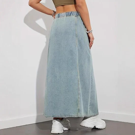 Damen Jeans-Midirock mit elastischem Tunnelzug Drune