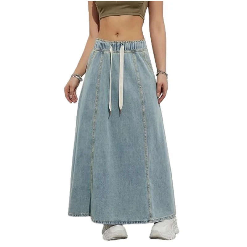 Damen Jeans-Midirock mit elastischem Tunnelzug Drune