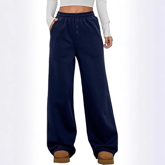 Damen Hochtaillierte Fleece-Loungehose mit weitem Bein Drune