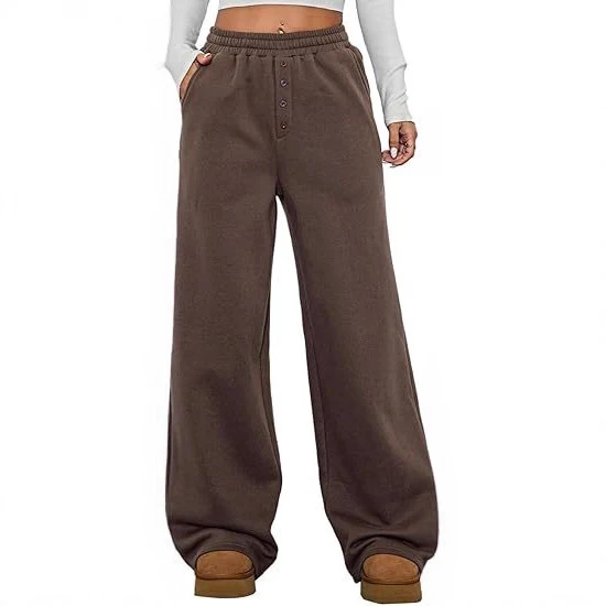 Damen Hochtaillierte Fleece-Loungehose mit weitem Bein Drune