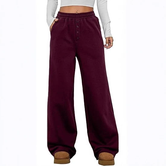 Damen Hochtaillierte Fleece-Loungehose mit weitem Bein Drune