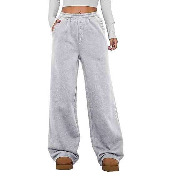 Damen Hochtaillierte Fleece-Loungehose mit weitem Bein Drune