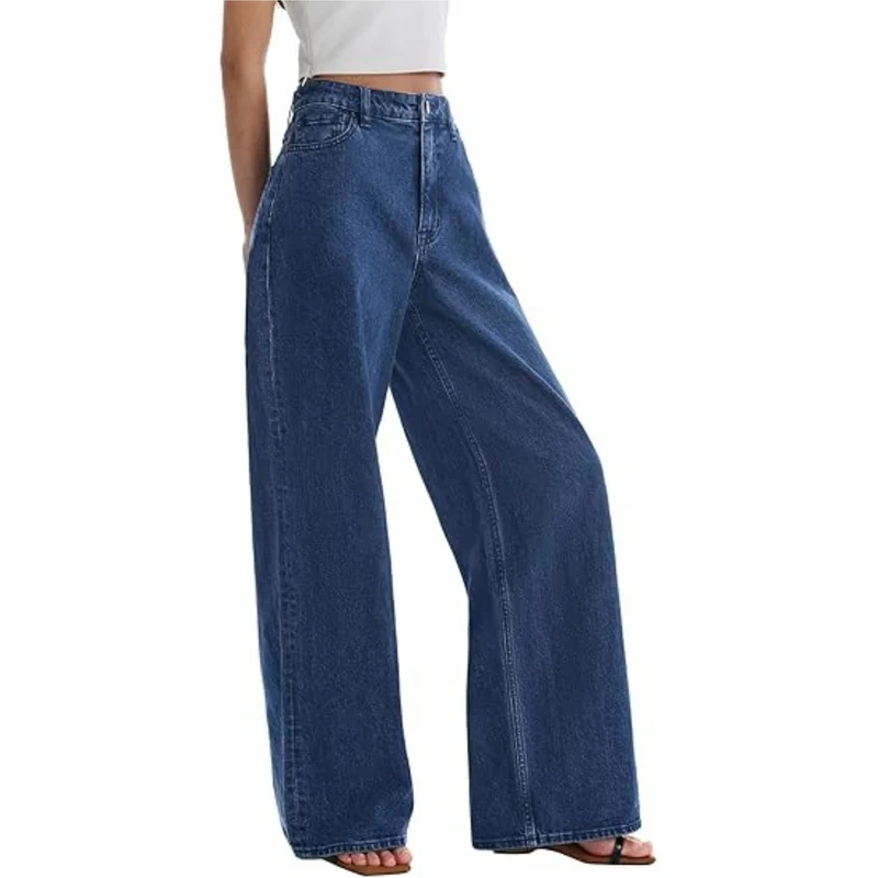 Damen High‑Waist weite Palazzo‑Hose aus leichtem Stretchstoff Drune