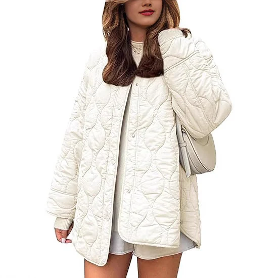 Damen gesteppte Oversize-Steppjacke mit Druckknopfleiste und gerundetem Saum Drune