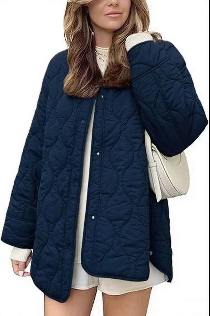 Damen gesteppte Oversize-Steppjacke mit Druckknopfleiste und gerundetem Saum Drune