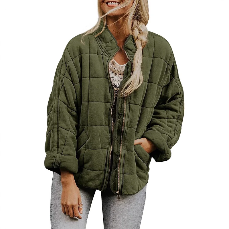 Damen Gepolsterte Oversize-Steppjacke mit Reißverschluss und Eingrifftaschen Drune