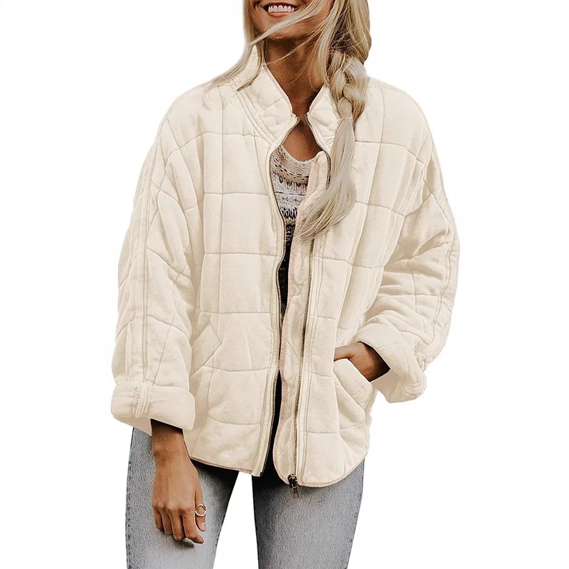 Damen Gepolsterte Oversize-Steppjacke mit Reißverschluss und Eingrifftaschen Drune
