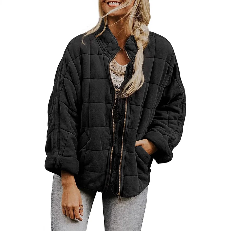 Damen Gepolsterte Oversize-Steppjacke mit Reißverschluss und Eingrifftaschen Drune