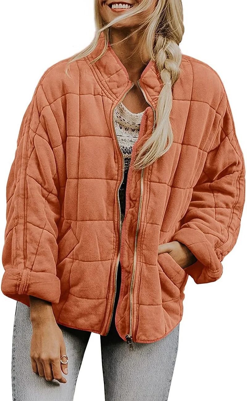 Damen Gepolsterte Oversize-Steppjacke mit Reißverschluss und Eingrifftaschen Drune