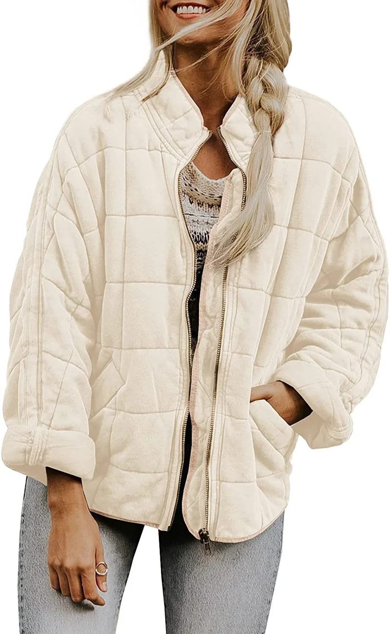 Damen Gepolsterte Oversize-Steppjacke mit Reißverschluss und Eingrifftaschen Drune