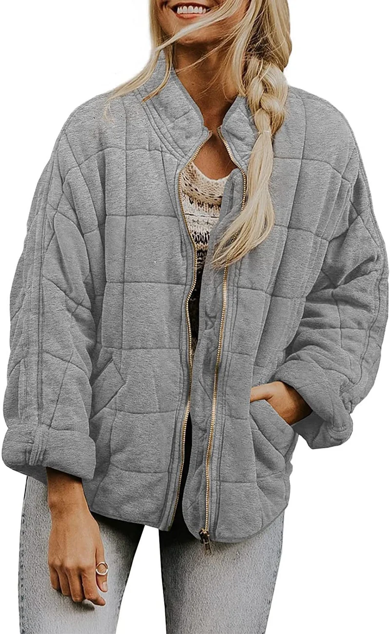 Damen Gepolsterte Oversize-Steppjacke mit Reißverschluss und Eingrifftaschen Drune
