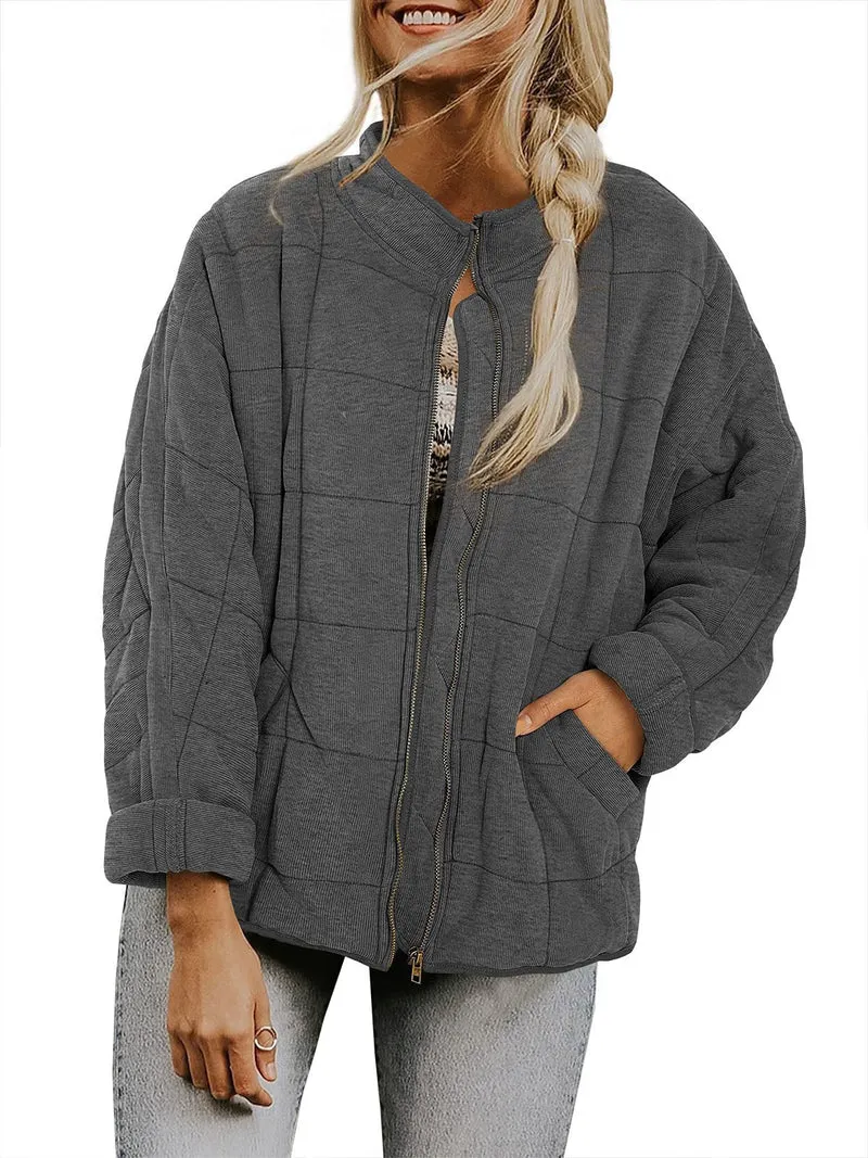 Damen Gepolsterte Oversize-Steppjacke mit Reißverschluss und Eingrifftaschen Drune