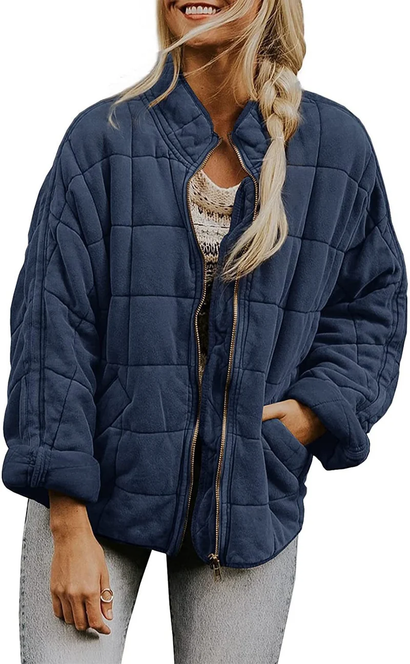 Damen Gepolsterte Oversize-Steppjacke mit Reißverschluss und Eingrifftaschen Drune