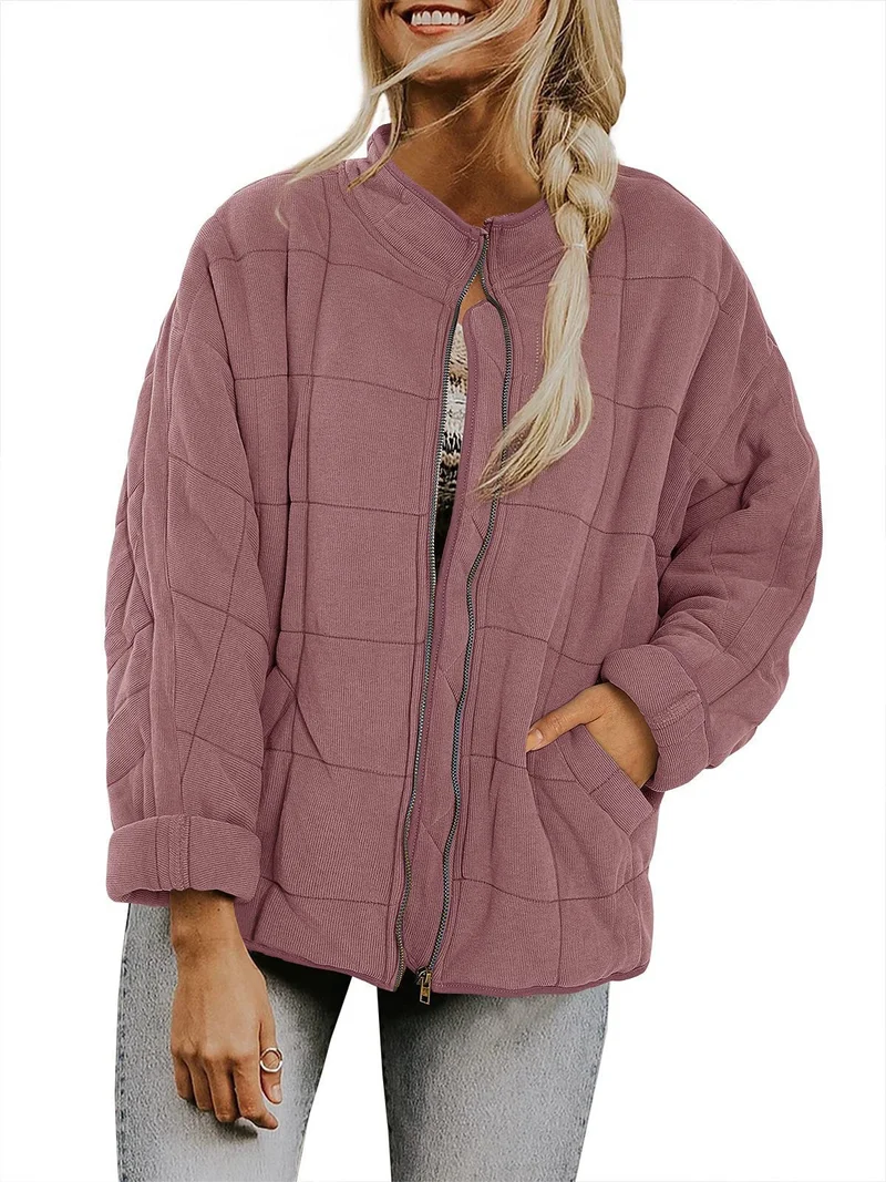 Damen Gepolsterte Oversize-Steppjacke mit Reißverschluss und Eingrifftaschen Drune