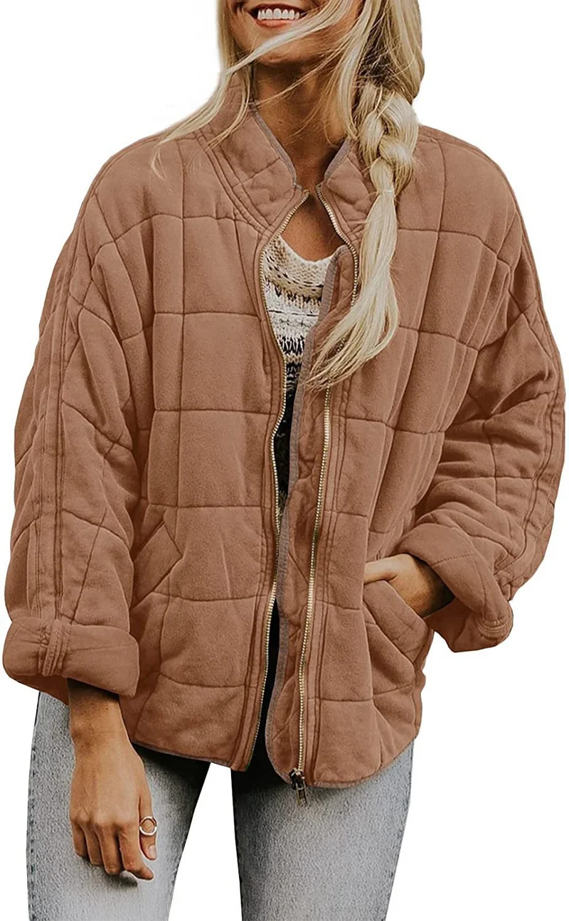 Damen Gepolsterte Oversize-Steppjacke mit Reißverschluss und Eingrifftaschen Drune