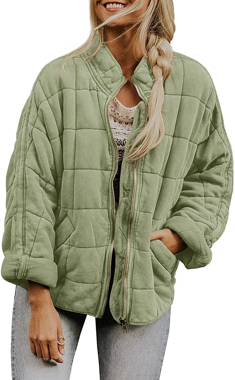 Damen Gepolsterte Oversize-Steppjacke mit Reißverschluss und Eingrifftaschen Drune