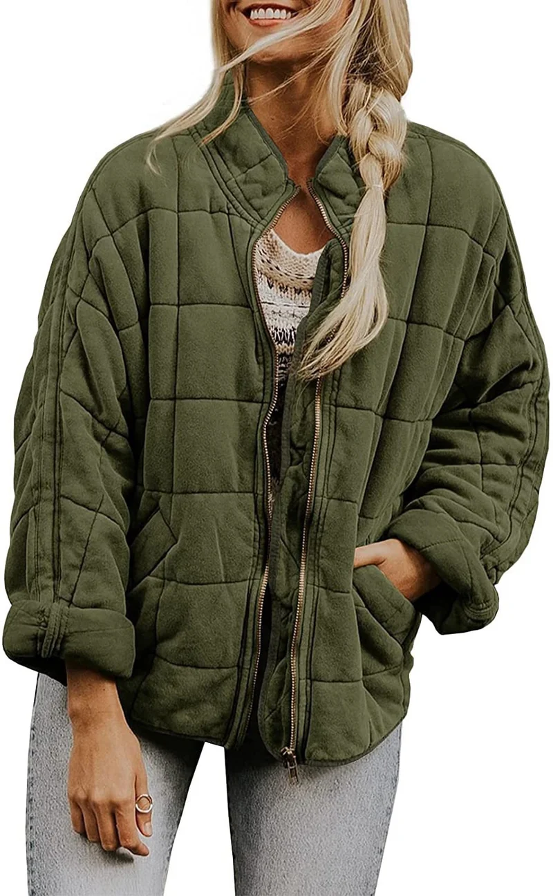 Damen Gepolsterte Oversize-Steppjacke mit Reißverschluss und Eingrifftaschen Drune