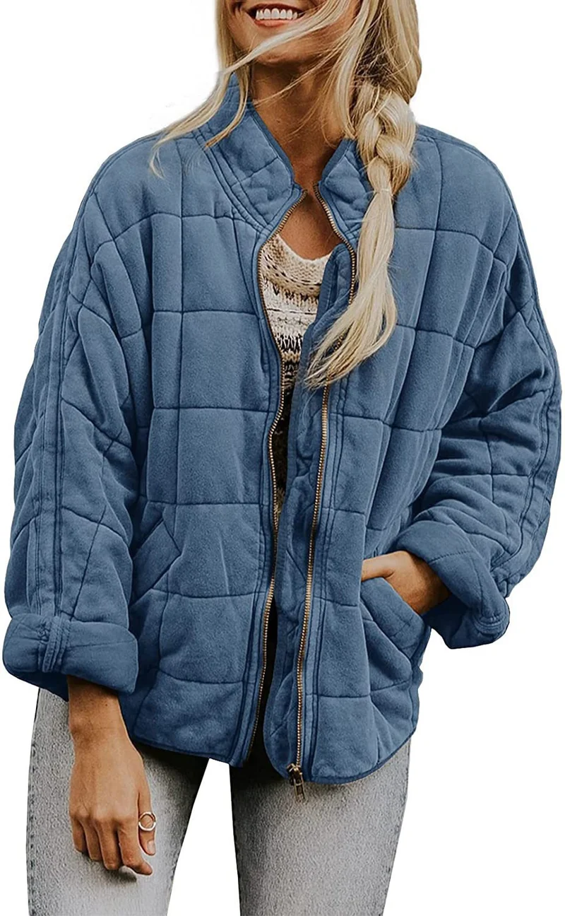 Damen Gepolsterte Oversize-Steppjacke mit Reißverschluss und Eingrifftaschen Drune
