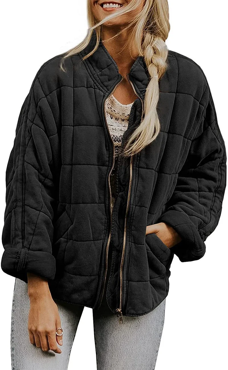 Damen Gepolsterte Oversize-Steppjacke mit Reißverschluss und Eingrifftaschen Drune