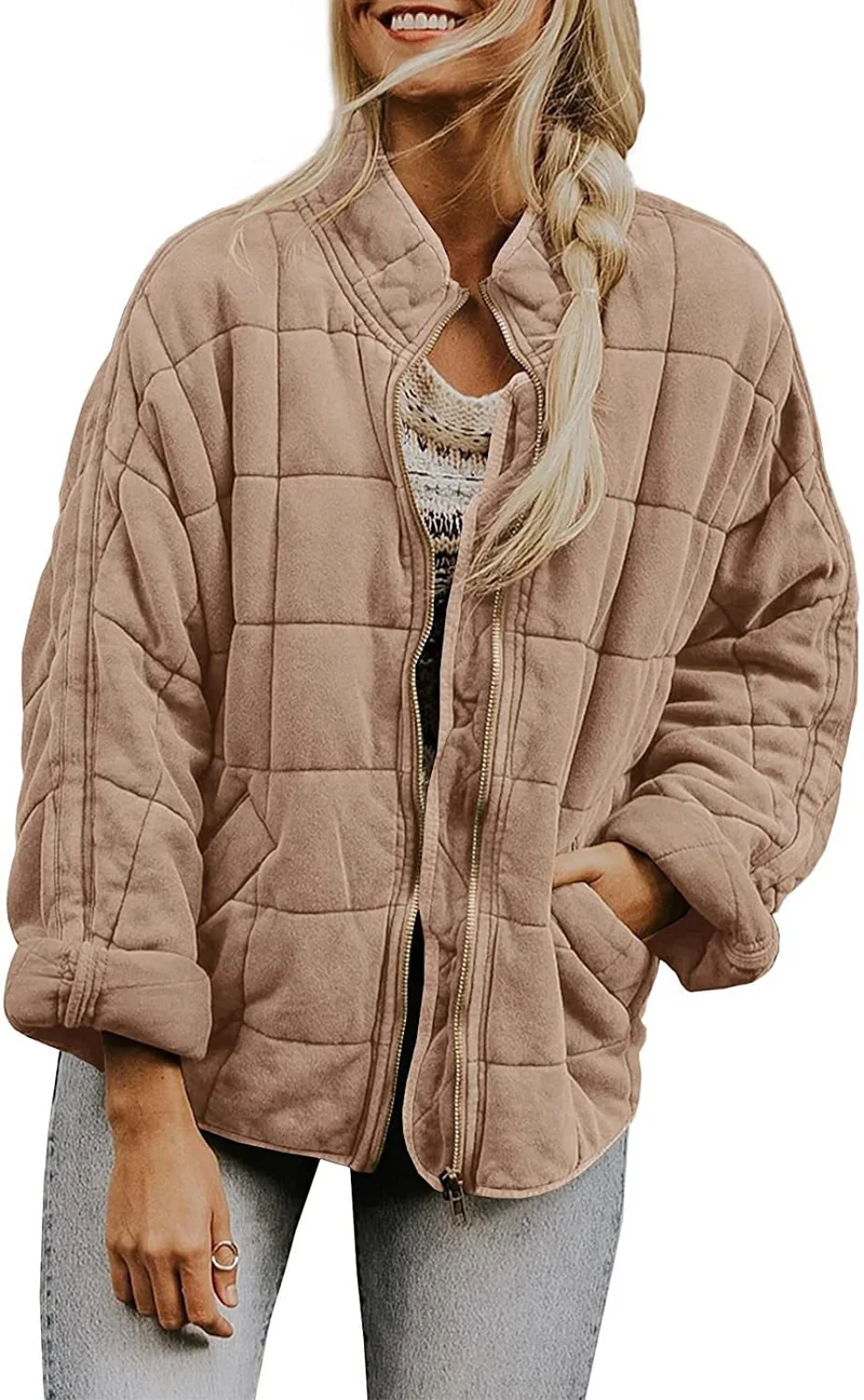 Damen Gepolsterte Oversize-Steppjacke mit Reißverschluss und Eingrifftaschen Drune