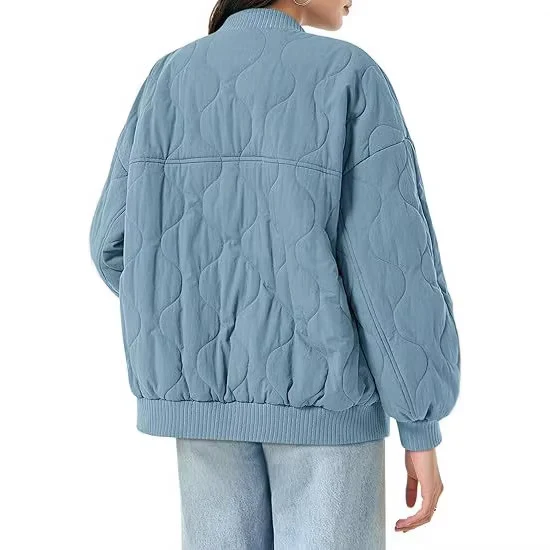 Damen Gepolsterte Oversize-Stepp-Bomberjacke mit Rippbündchen und dekorativer Ziersteppung Drune