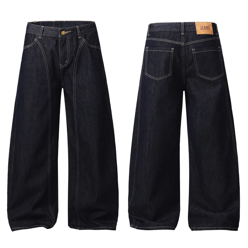 Unisex Ultraweite tiefsitzende Baggy-Jeans aus rohem Denim mit Kontrastnähten Drune