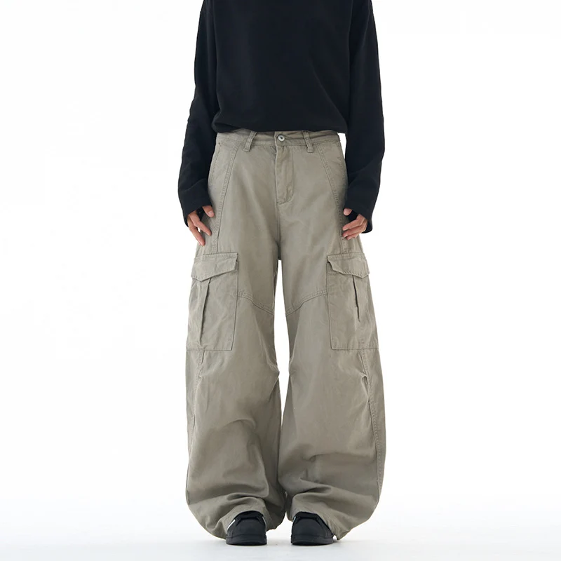 Unisex Ultraweite Cargohose mit tiefem Schritt und großen Klappentaschen Drune