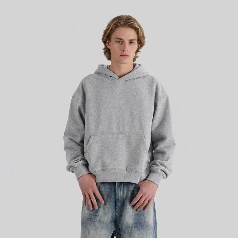 Unisex Kapuzenpullover aus weichem Baumwoll-Fleece mit Kängurutasche und verkürzter Silhouette Drune