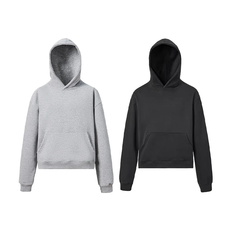 Unisex Kapuzenpullover aus weichem Baumwoll-Fleece mit Kängurutasche und verkürzter Silhouette Drune