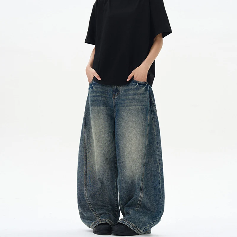 Unisex Extremweite Denimhose im skulptierten Baggy‑Schnitt mit tiefem Schritt Drune