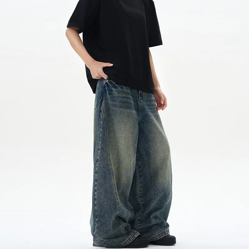 Unisex Extremweite Denimhose im skulptierten Baggy‑Schnitt mit tiefem Schritt Drune
