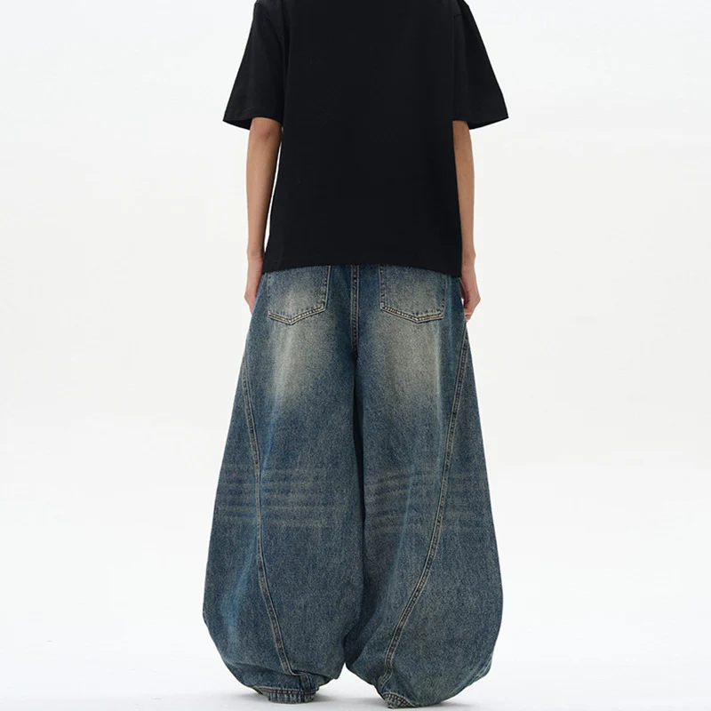 Unisex Extremweite Denimhose im skulptierten Baggy‑Schnitt mit tiefem Schritt Drune