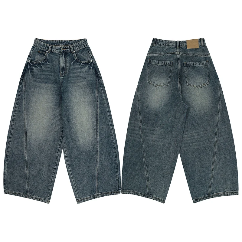 Unisex Extremweite Denimhose im skulptierten Baggy‑Schnitt mit tiefem Schritt Drune