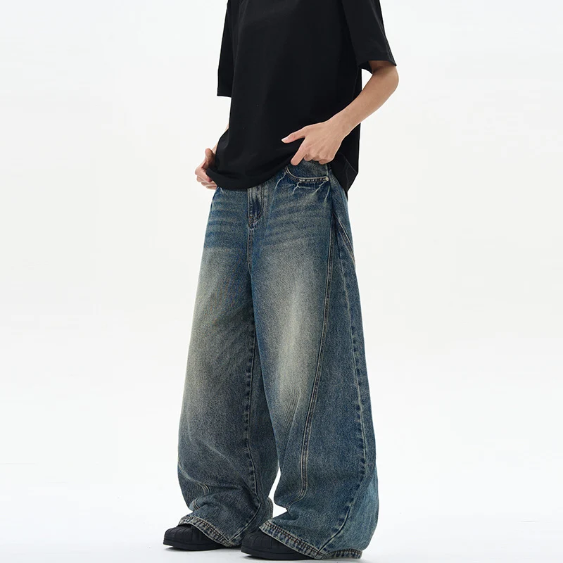Unisex Extremweite Denimhose im skulptierten Baggy‑Schnitt mit tiefem Schritt Drune