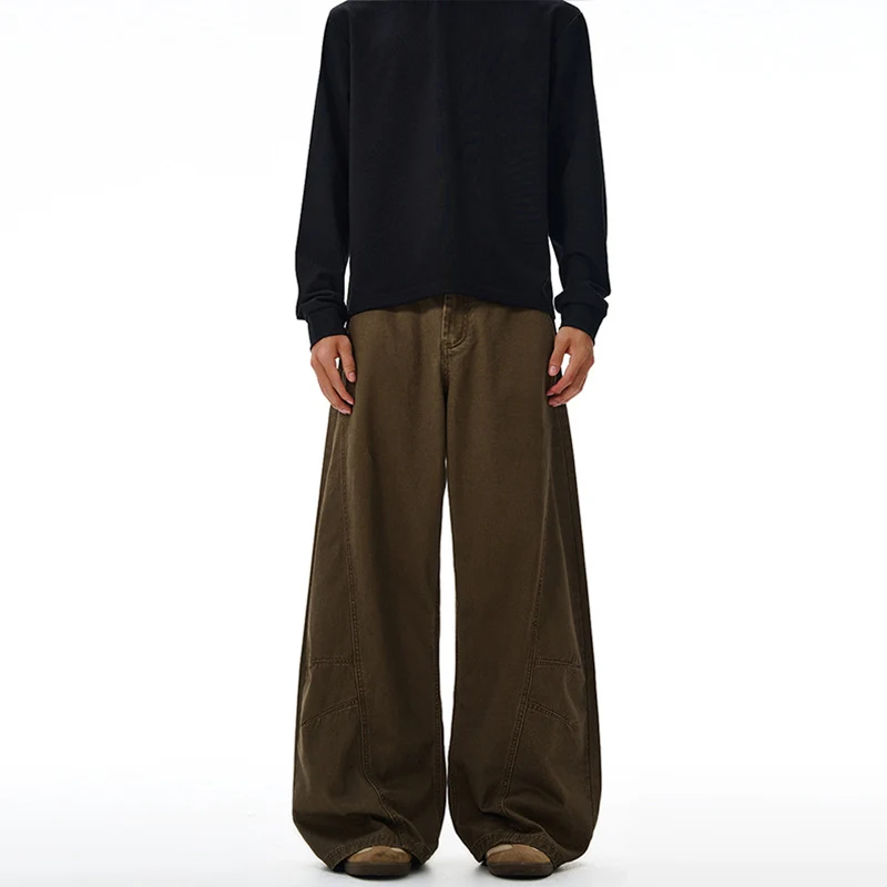 Herren Weitgeschnittene Workwear-Palazzo-Hose aus robustem Baumwoll-Twill mit Paneelnähten Drune
