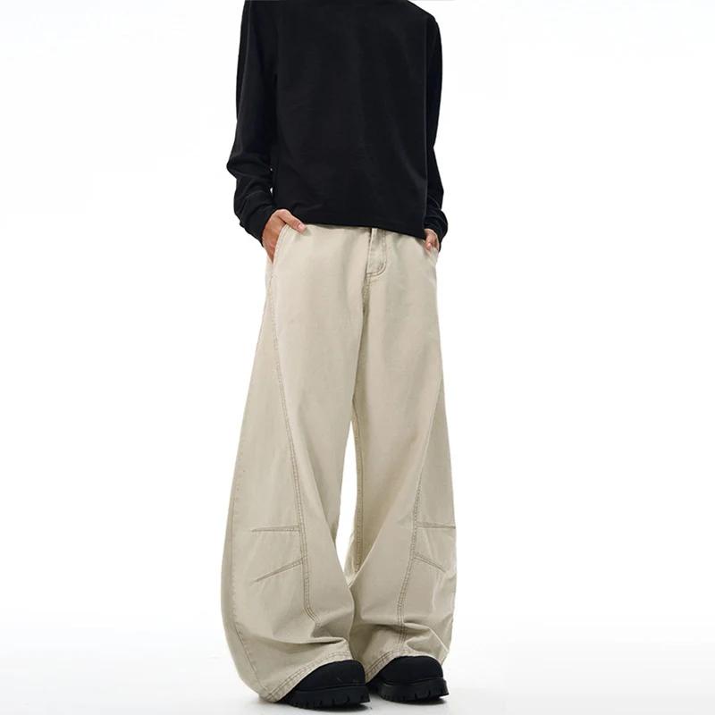 Herren Weitgeschnittene Workwear-Palazzo-Hose aus robustem Baumwoll-Twill mit Paneelnähten Drune