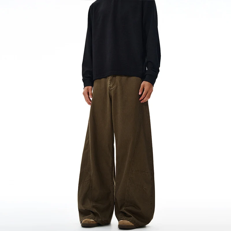 Herren Weitgeschnittene Workwear-Palazzo-Hose aus robustem Baumwoll-Twill mit Paneelnähten Drune