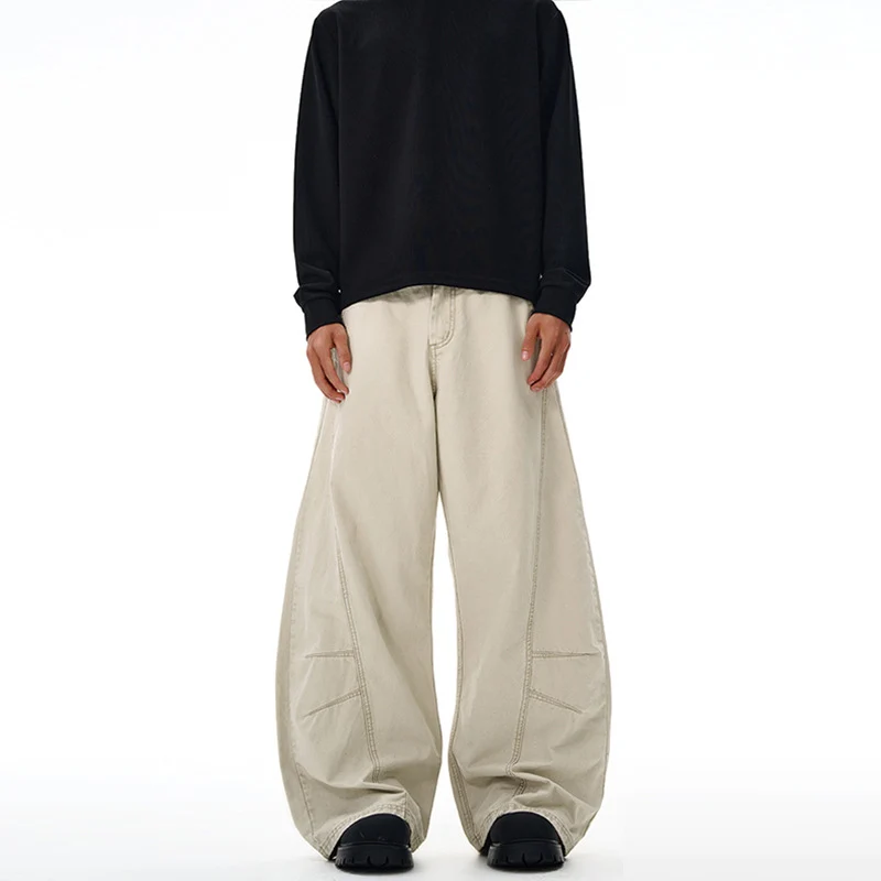 Herren Weitgeschnittene Workwear-Palazzo-Hose aus robustem Baumwoll-Twill mit Paneelnähten Drune