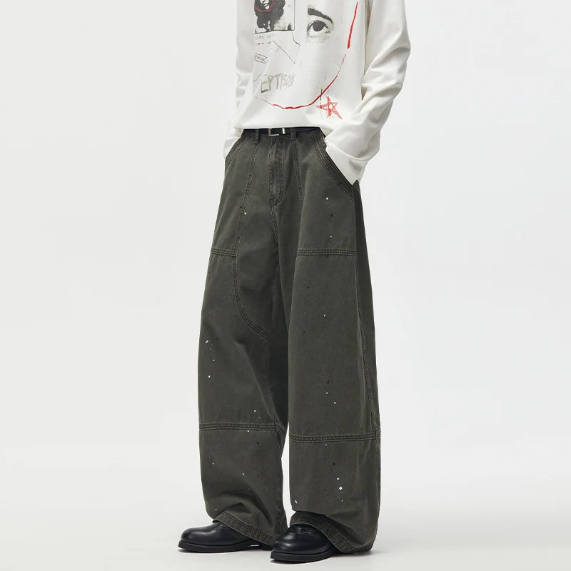 Herren Weitgeschnittene Utility‑Palazzo‑Hose aus schwerem Baumwoll‑Twill mit ergonomischen Knieabnähern Drune