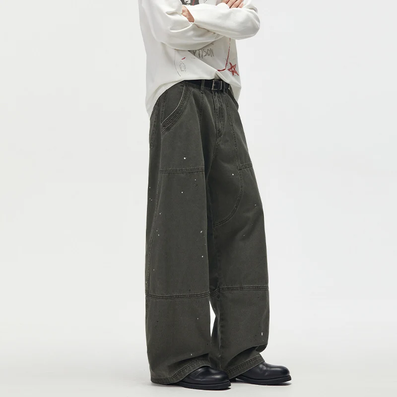 Herren Weitgeschnittene Utility‑Palazzo‑Hose aus schwerem Baumwoll‑Twill mit ergonomischen Knieabnähern Drune