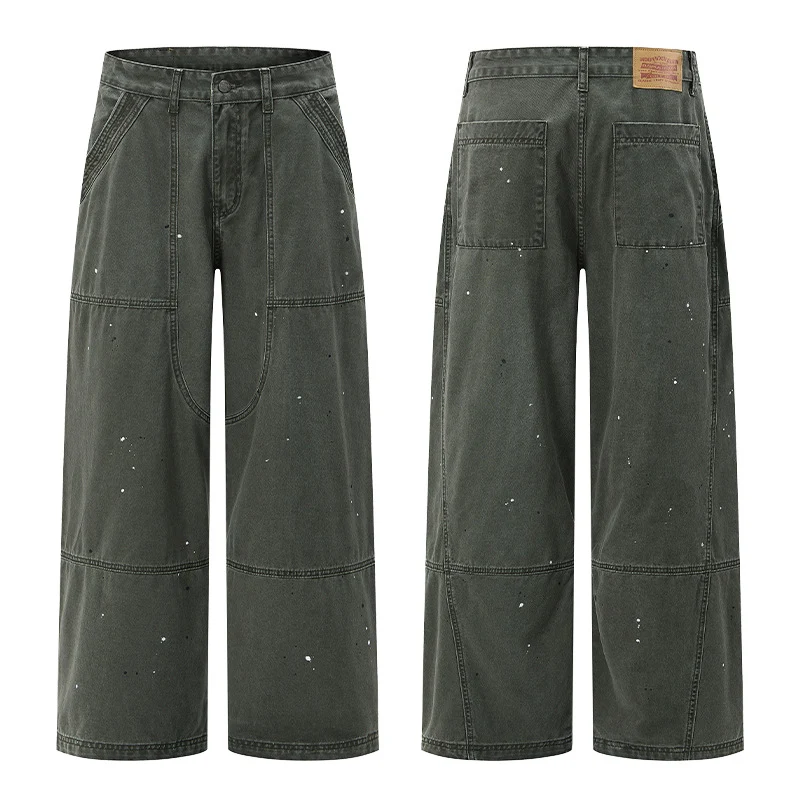 Herren Weitgeschnittene Utility‑Palazzo‑Hose aus schwerem Baumwoll‑Twill mit ergonomischen Knieabnähern Drune