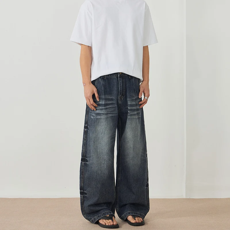 Herren Weitfallende Paneel-Denim-Jeans im Baggy-Schnitt mit verlängertem Saum Drune
