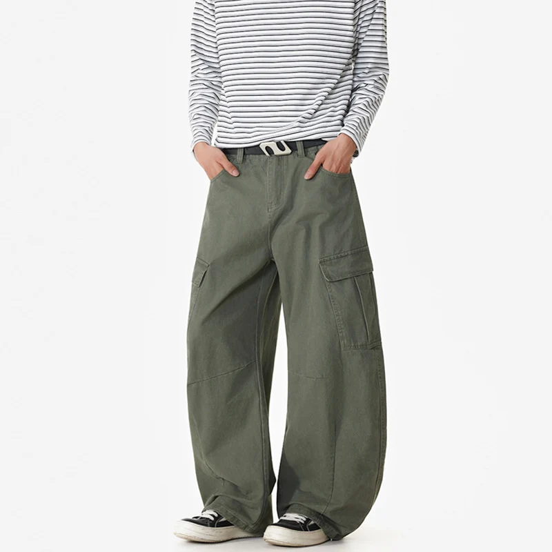 Herren Weite Workwear-Cargo-Palazzohose aus Baumwoll-Canvas mit verstärkten Kniepartien und geräumigen Klappentaschen Drune