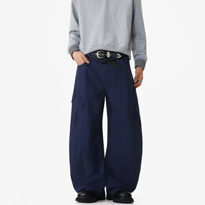 Herren Weite Workwear-Cargo-Palazzohose aus Baumwoll-Canvas mit verstärkten Kniepartien und geräumigen Klappentaschen Drune